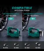 ⁦קומפרסור לרכב נטען מתאים לסוללת מקיטה ויש אפשרות לחיבור למצת הרכב

מגיע עם אביזרים לניפוח מתנפחים וכדורים⁩ – תמונה ⁦6⁩